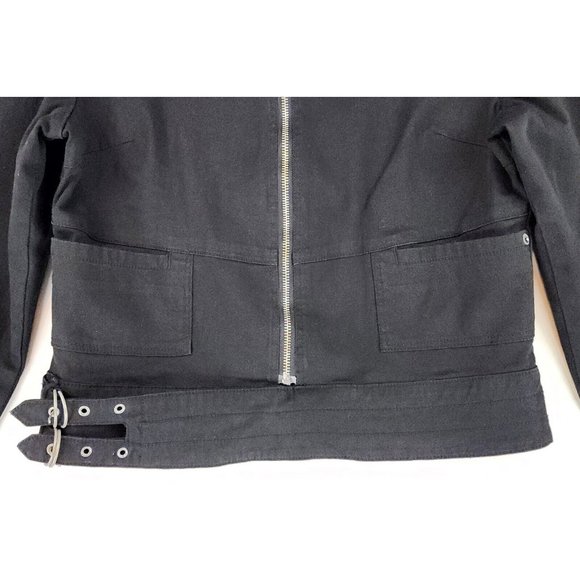 J & Co Denim Jacket Womens Large Black Distressed Retro Buckle Accent Full Zip - Picture 7 of 10